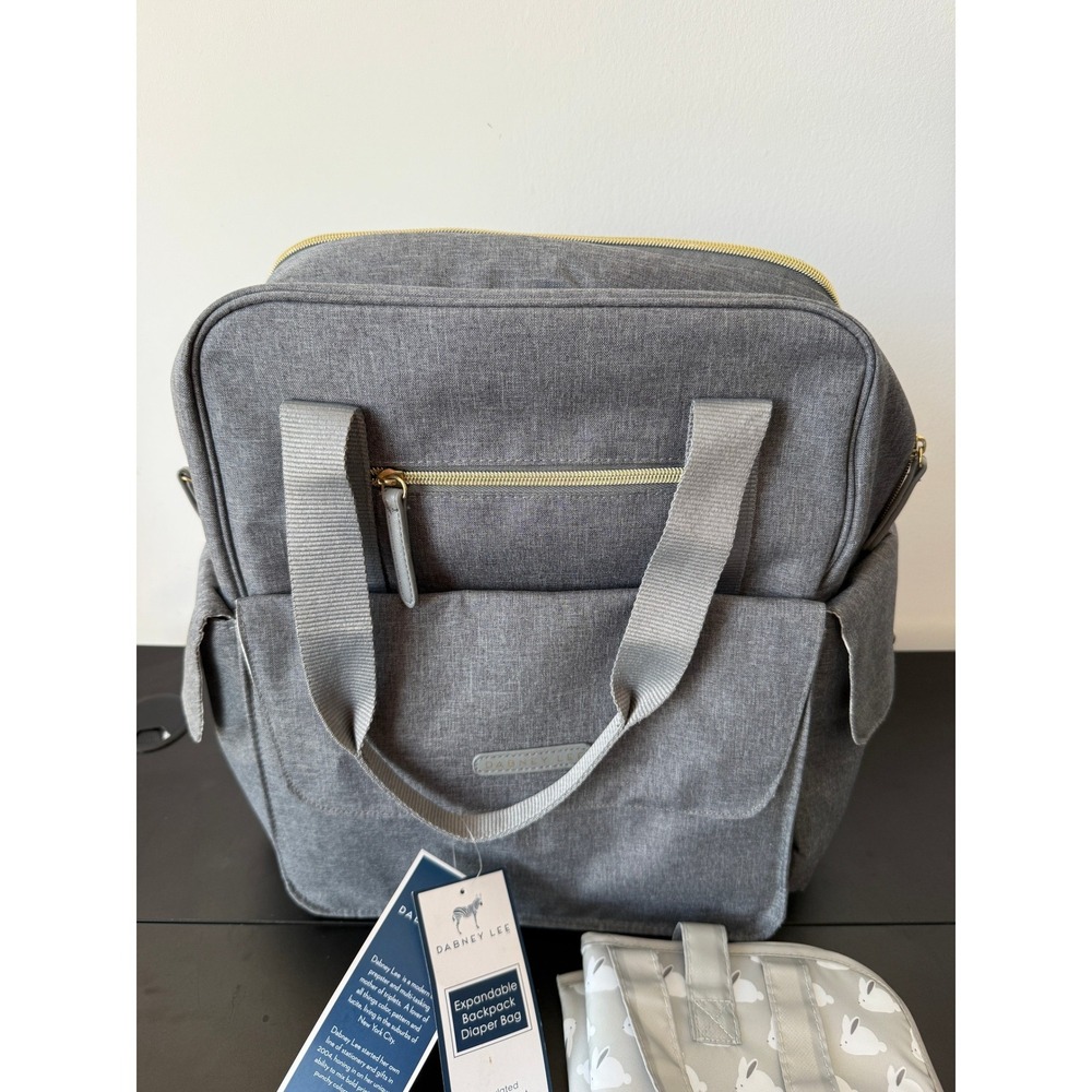 Dabney Lee Expandable Backpack Diaper Bag Grey Bunny Print Change Mat NWT - Picture 12 of 16